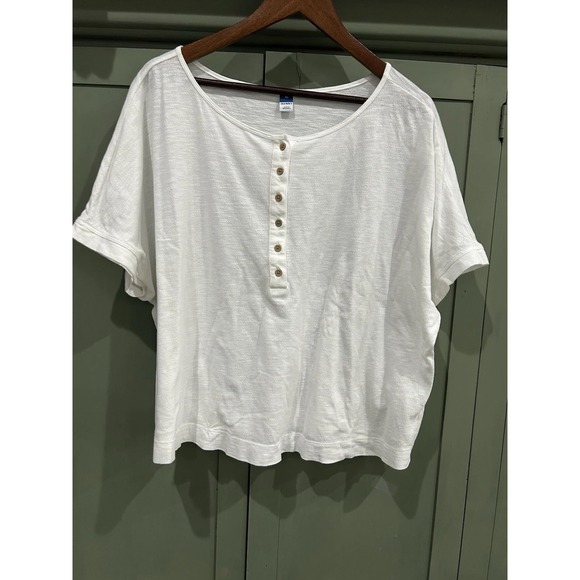 Old Navy Tops - Old Navy Womens Oversized White Henley Button Top Clean Girl Size XL 100% Cotton